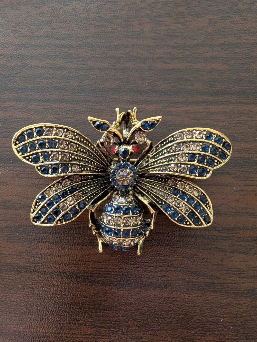 Vintage Antique Blue Crystal Bumble Bee Designer Ornate Brooch